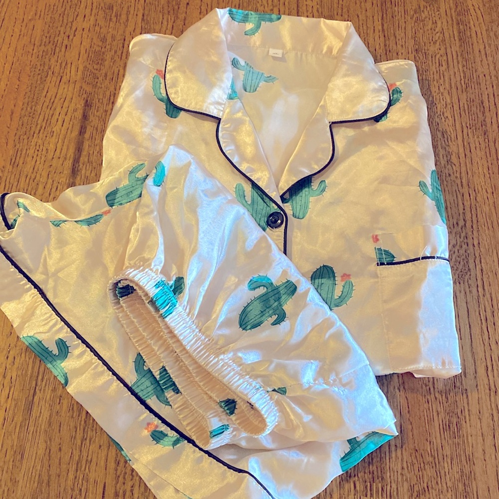 Blush colored silk cactus pjs
